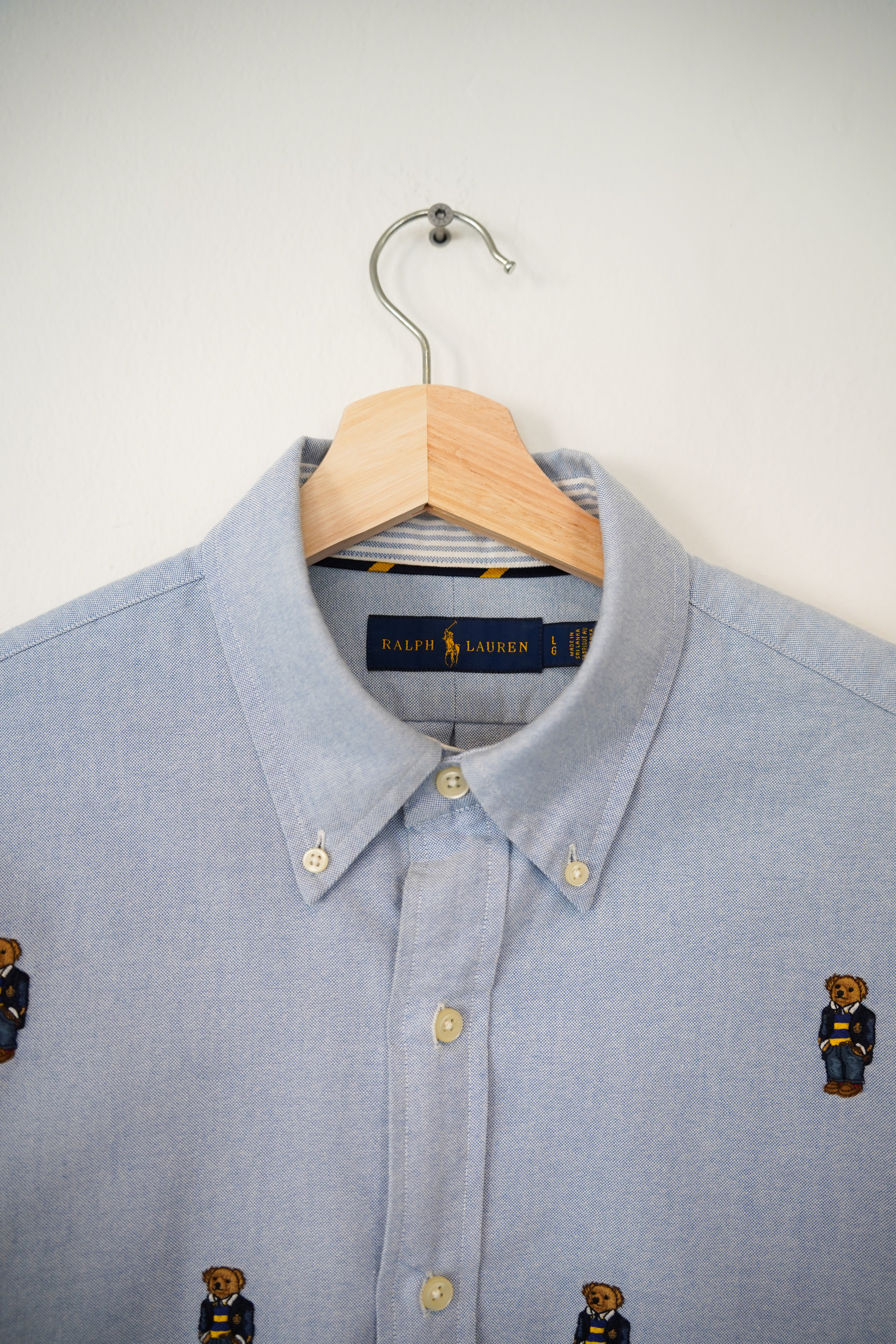 Ralph Lauren Blue Polo Bear Crest Oxford Cotton Shirt