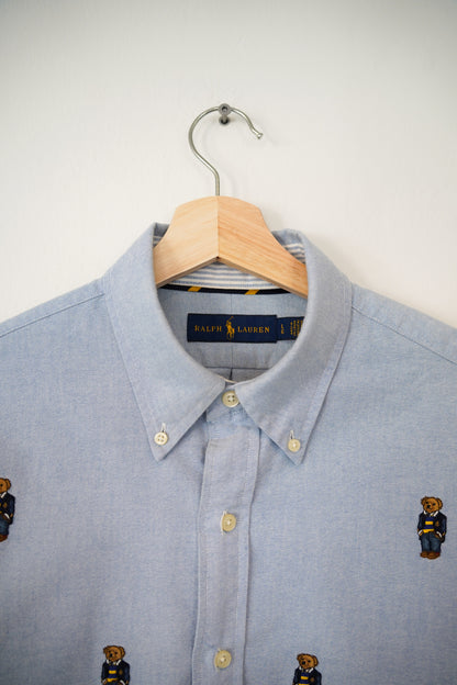 Ralph Lauren Blue Polo Bear Crest Oxford Cotton Shirt