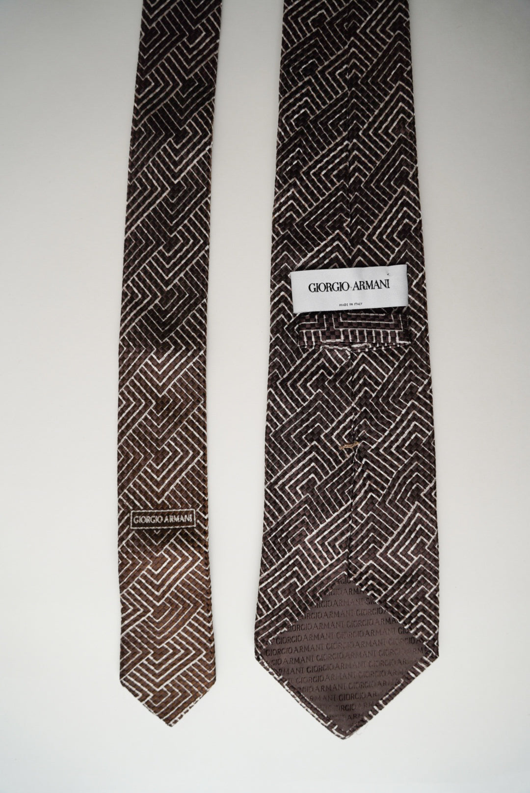Giorgio Armani Brown and White Silk Tie