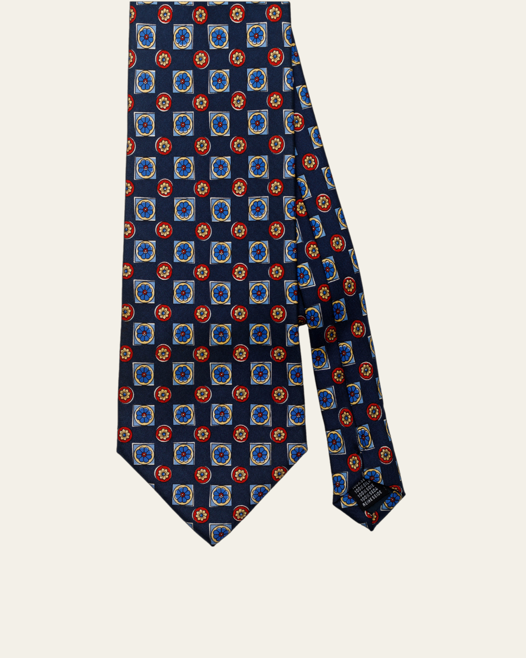 Vintage Florentino Navy Flower Pattern Silk Tie