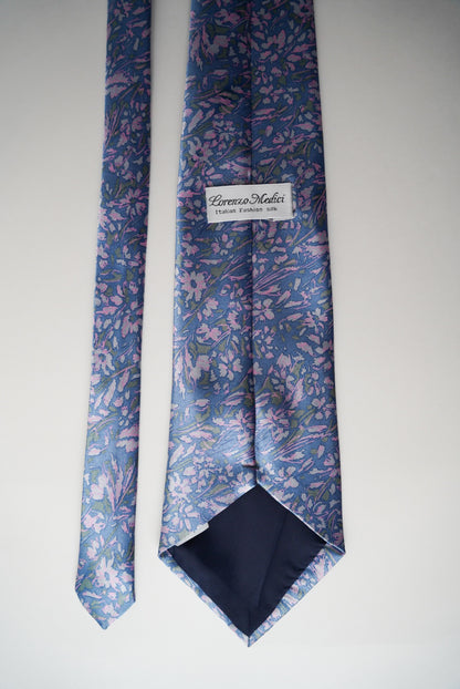 Lorenzo Medici Vintage Blau und Rosa Blumen Candy Krawatte