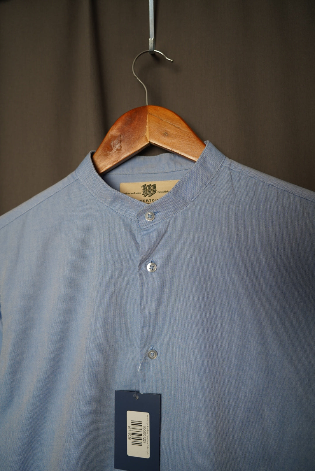 Bertoni Light Blue Easy Care China Collar Hjalte Cotton Shirt