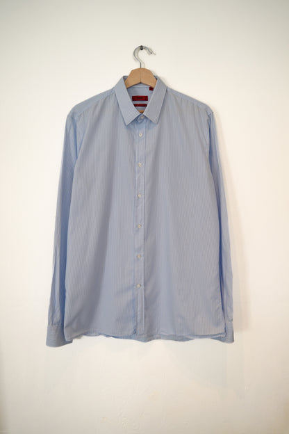 Hugo Boss Lightblue and White Striped Slim Fit Cotton Shirt