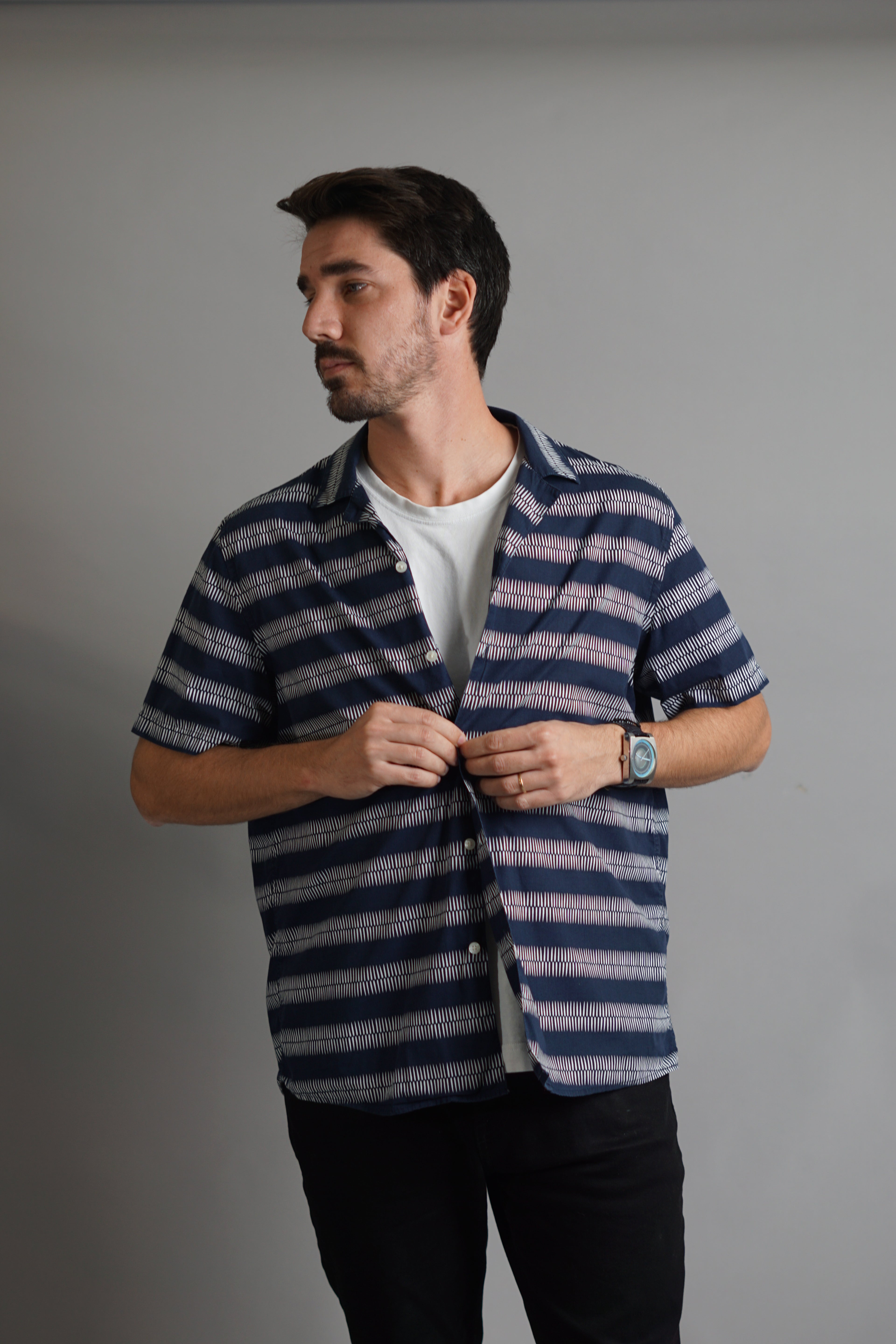 Samsøe Samsøe Navy and White Samo Striped Short Sleeved Shirt