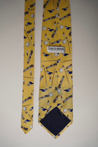 Giorgio Armani Yellow Golf Print Silk Tie