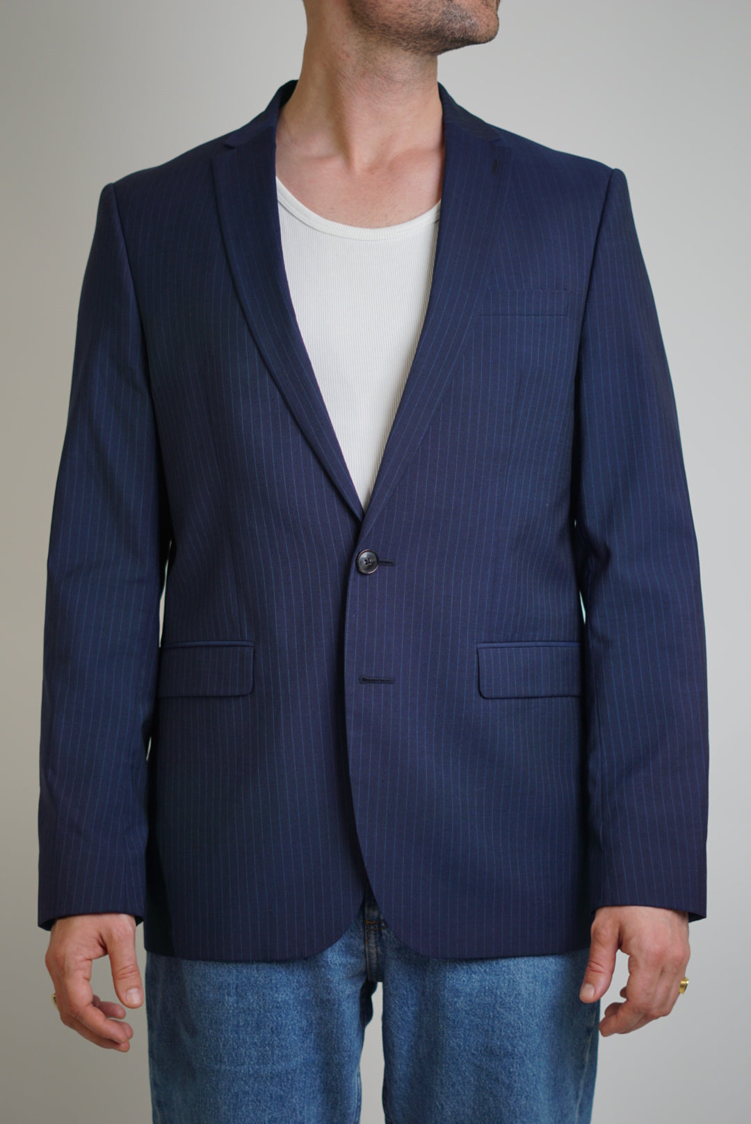 Sand Copenhagen Tollegno 1900 Navy Striped Blazer