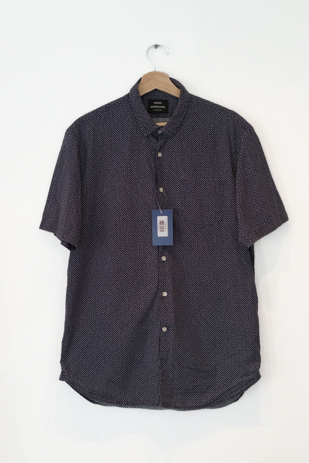 Mads Nørgaard Navy and White Dotted Shirt Sleeved Cotton Shirt