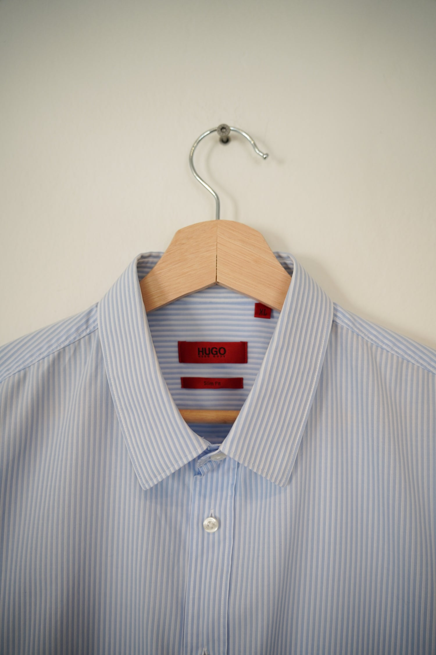 Hugo Boss Lightblue and White Striped Slim Fit Cotton Shirt