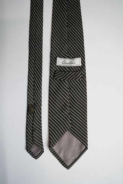 Corneliani Dark Grey and White Striped Silk Tie