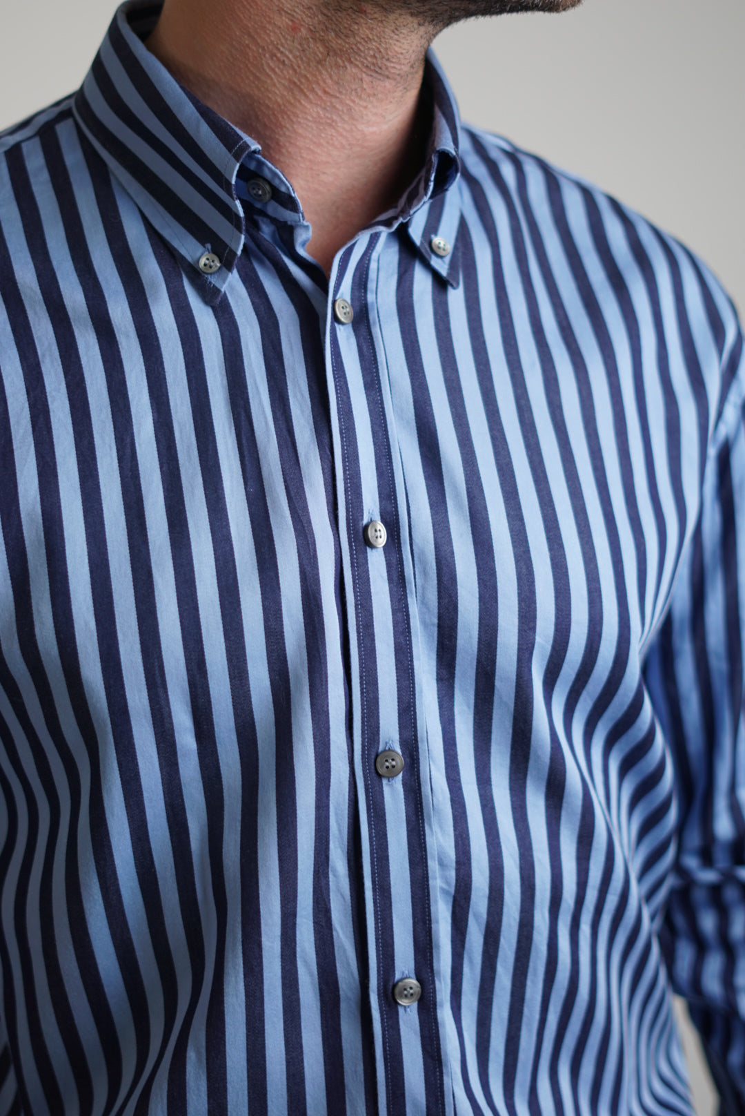 Tiger of Sweden Blue and Navy Striped Slim Cotton Shirt