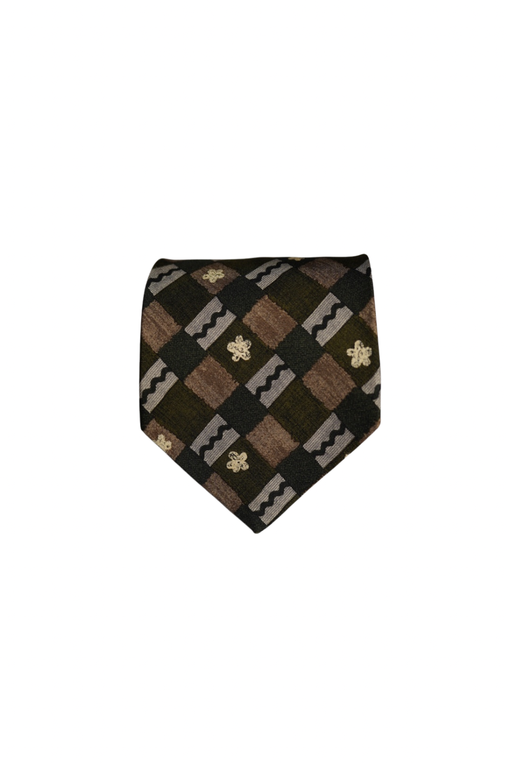 Michelsons Brown, Green and Grey Checkered Vintage Silk Tie