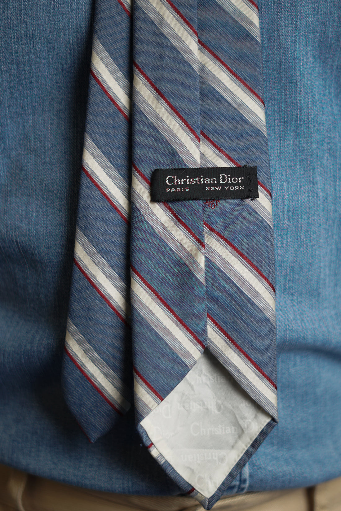 Christian Dior Blue, Red and White Striped Tie