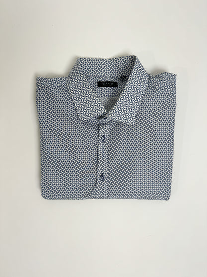 Sand Copenhagen White and Blue Chain Pattern Cotton Shirt