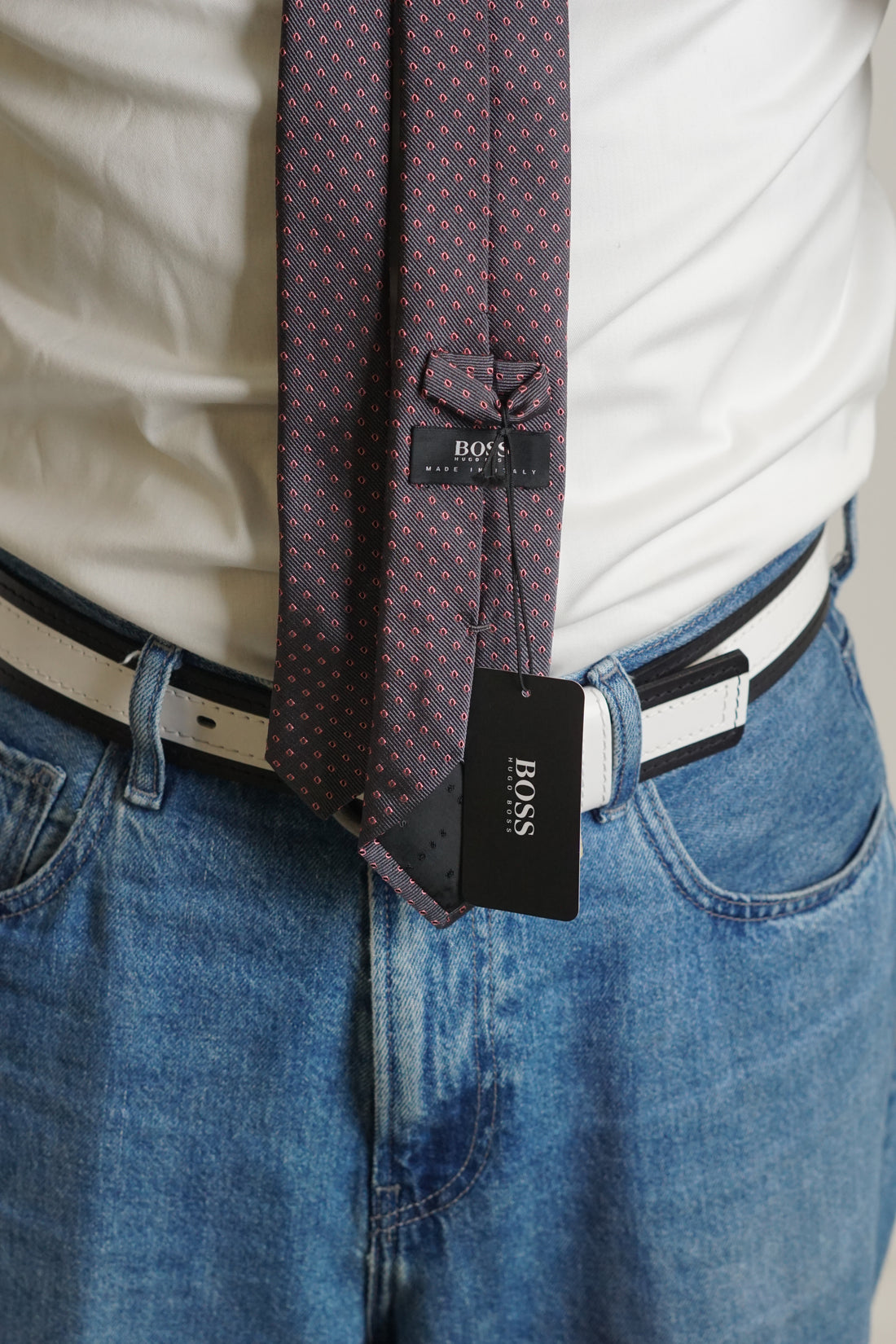 Hugo Boss Grey Dotted Silk Tie