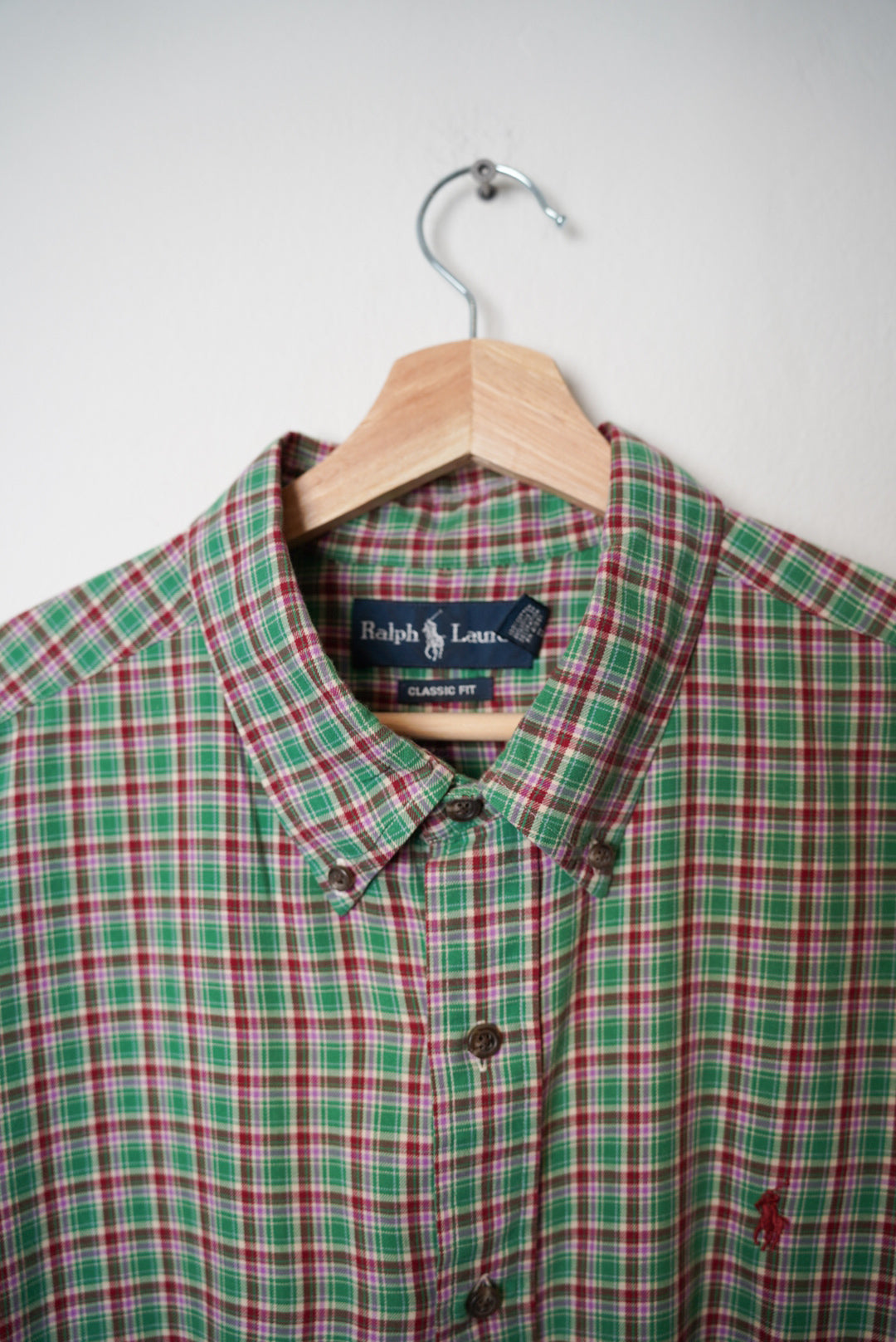 Ralph Lauren Green, Red and White Checkered Classic Fit Cotton Shirt