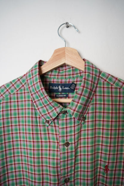 Ralph Lauren Green, Red and White Checkered Classic Fit Cotton Shirt
