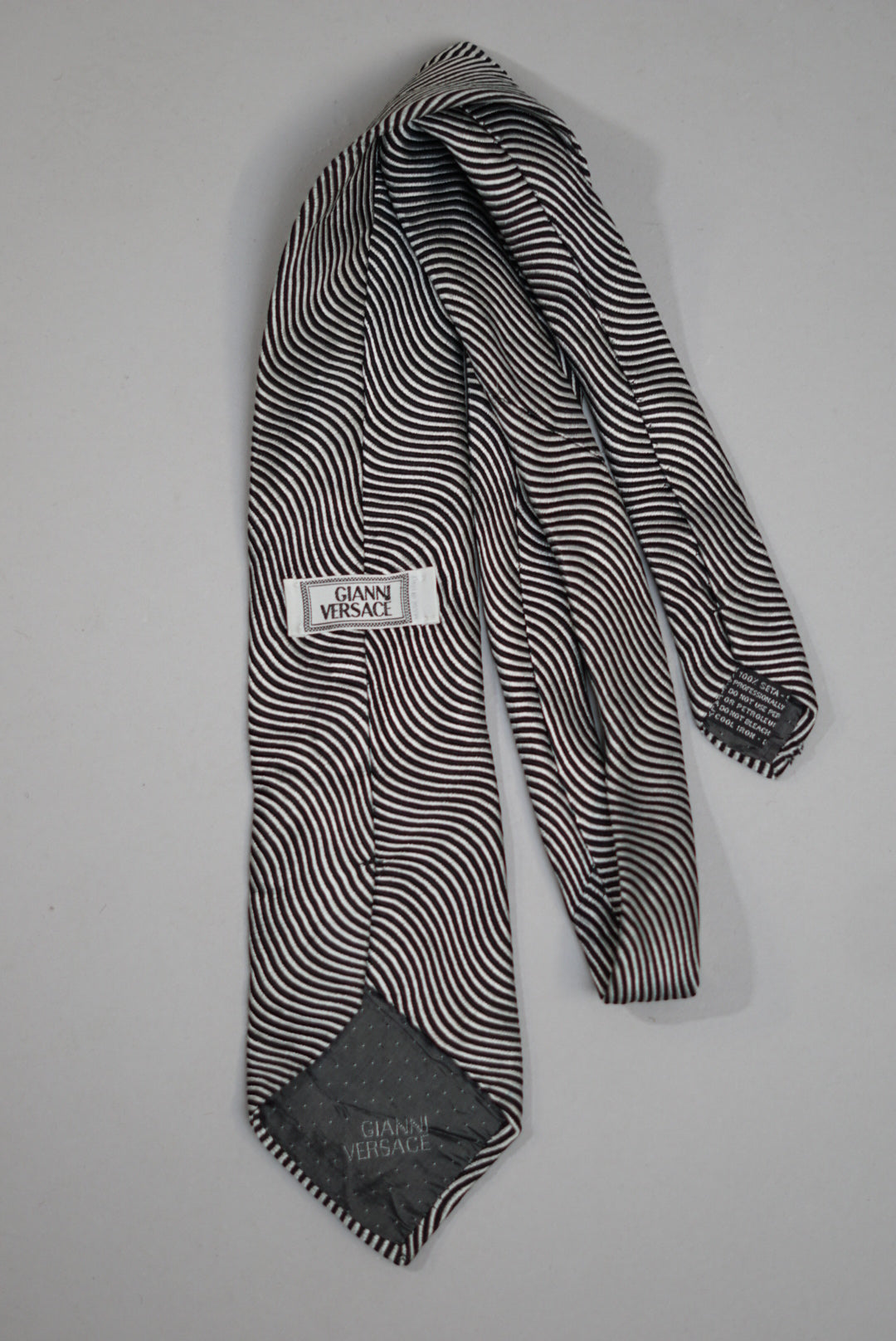 Versace White and Black Striped Silk Tie