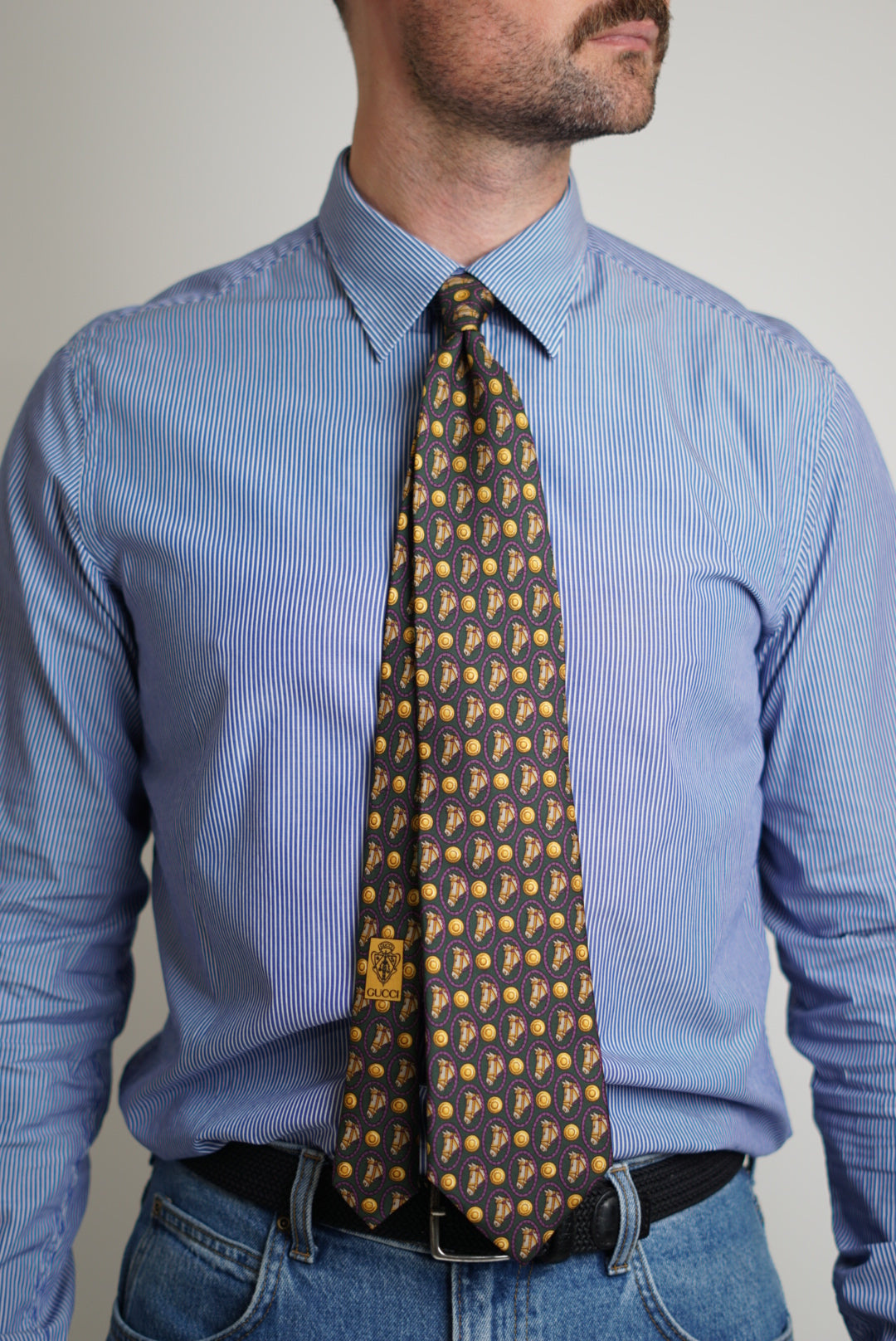 Gucci Green Horse Print Silk Tie