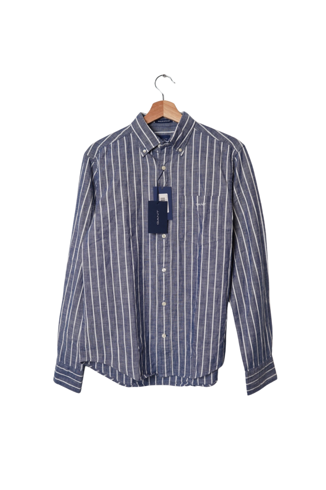 Gant Blue and White Striped Chambray Indigo Cotton Shirt