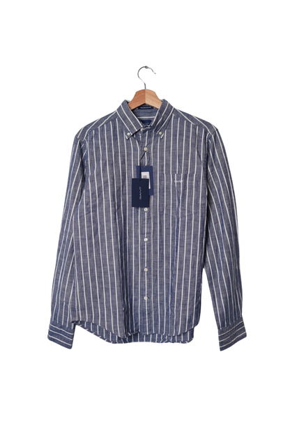 Gant Blue and White Striped Chambray Indigo Cotton Shirt