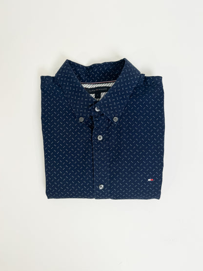 Tommy Hilfiger Navy Slim Fit White Dotted Shirt