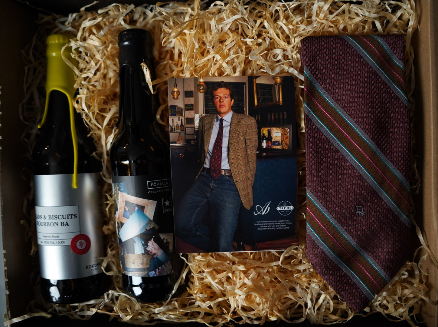 Gift box: Christian Dior Monsieur Red and Brown Striped Vintage Tie