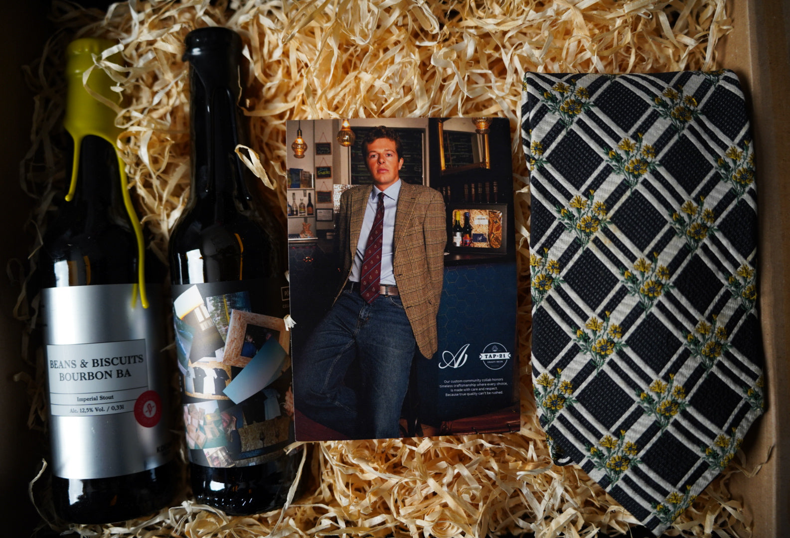 Gift box: Kenzo Homme Black and Creme Checkered Flower Print Silk Tie