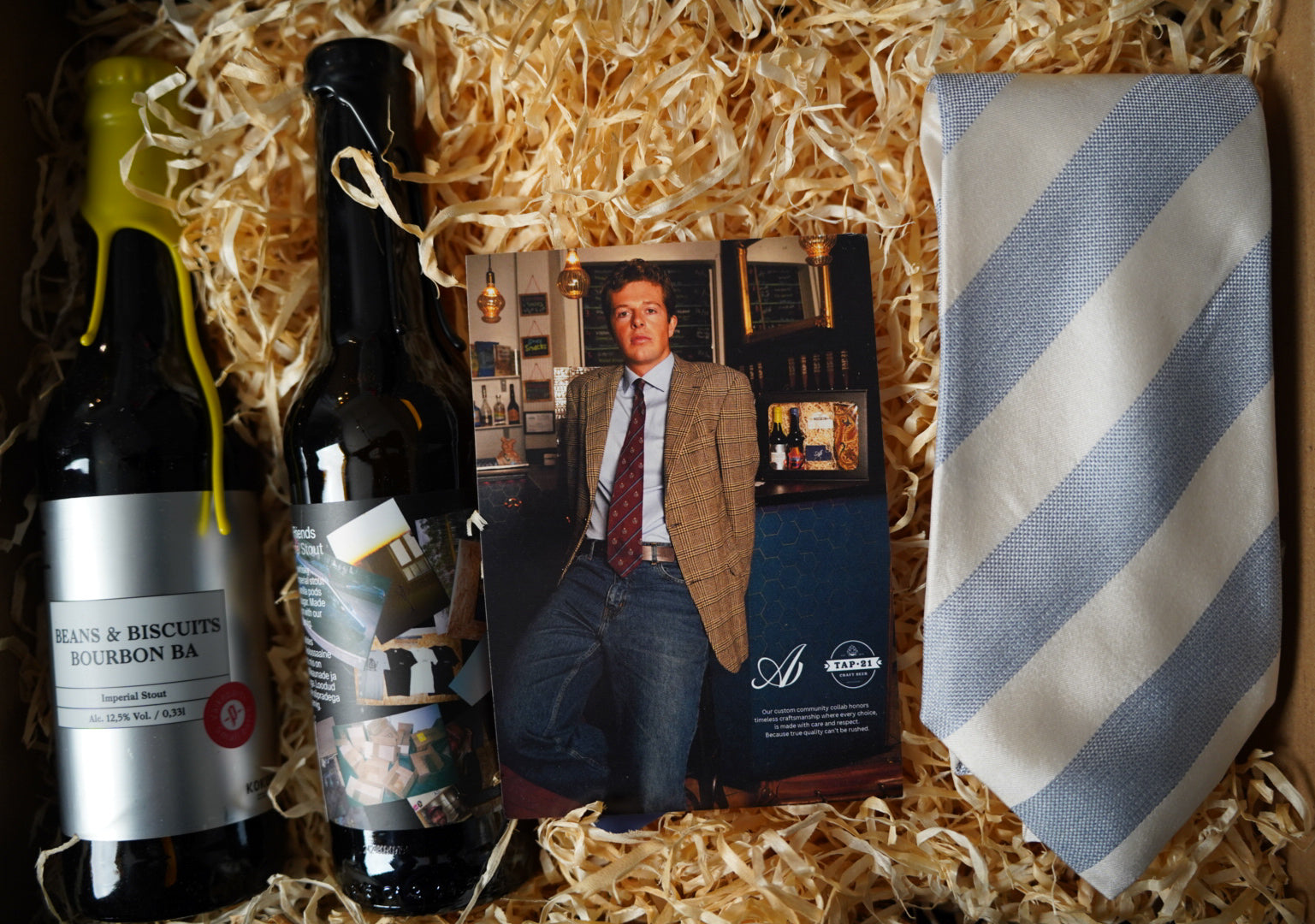 Gift box: Pal Zileri Lightblue and Creme Striped Silk Tie