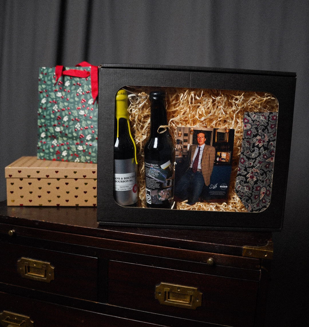 Gift box: Dickens of London Black and Grey Flower Print Silk Tie