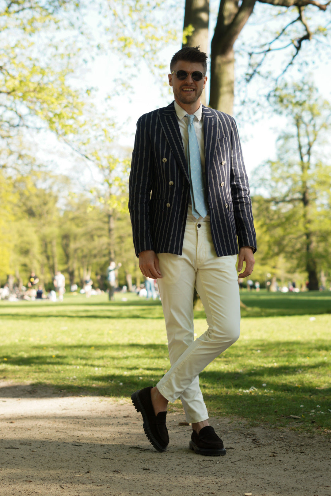 Sand Copenhagen Navy Double-Breasted White Striped Blazer