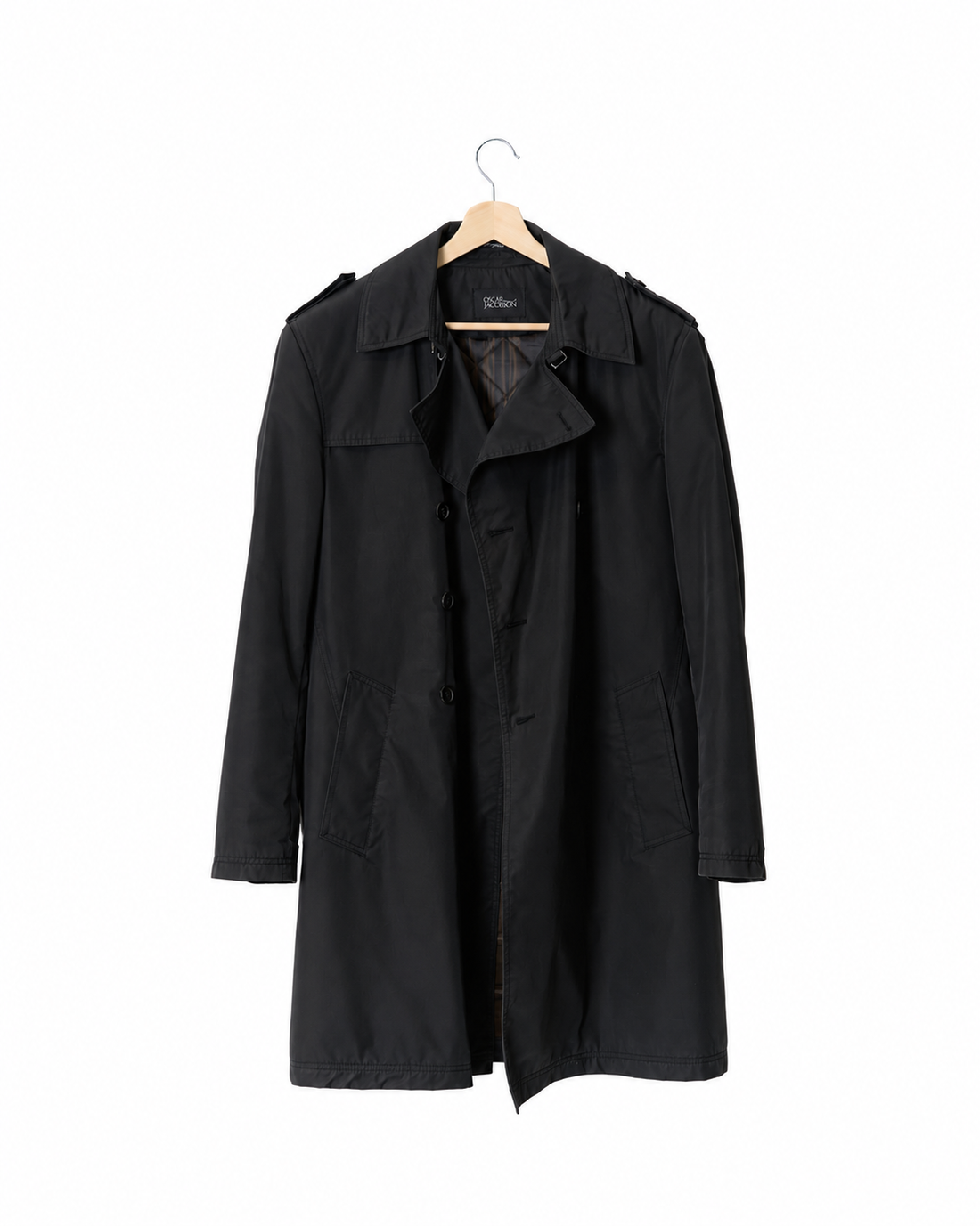 Oscar Jacobson Black Double Breasted Full Length Steve Cotton Coat