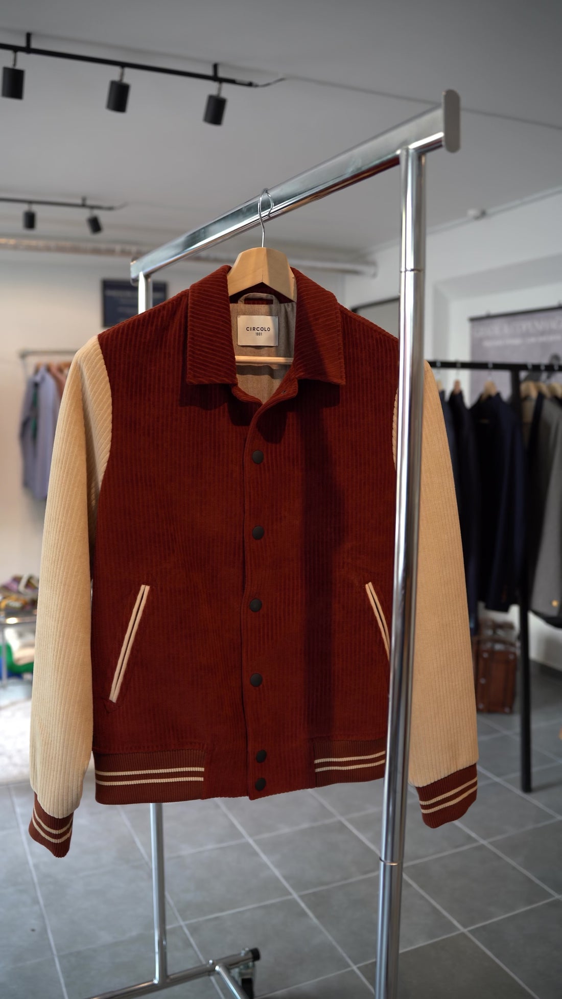 Circolo 1901 Red and Cream Varisty Corduroy Cotton Bomber Jacket