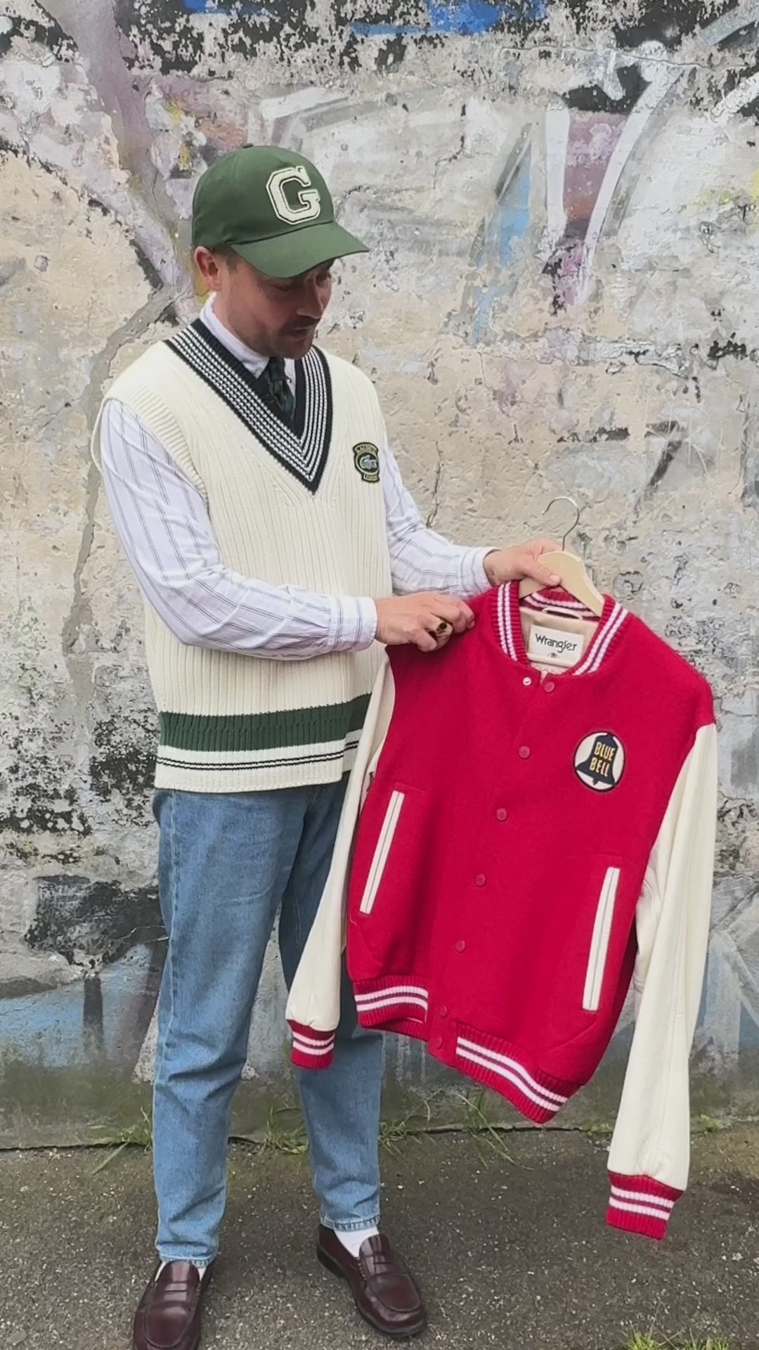 Gant X Wrangler Varsity Jacket Dark Red & White