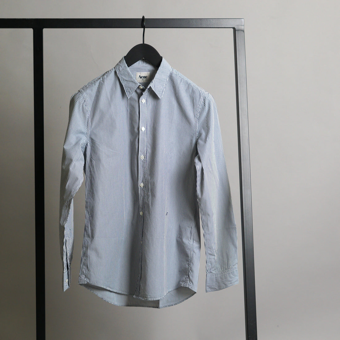 Acne Navy & White Slim Striped Shirt